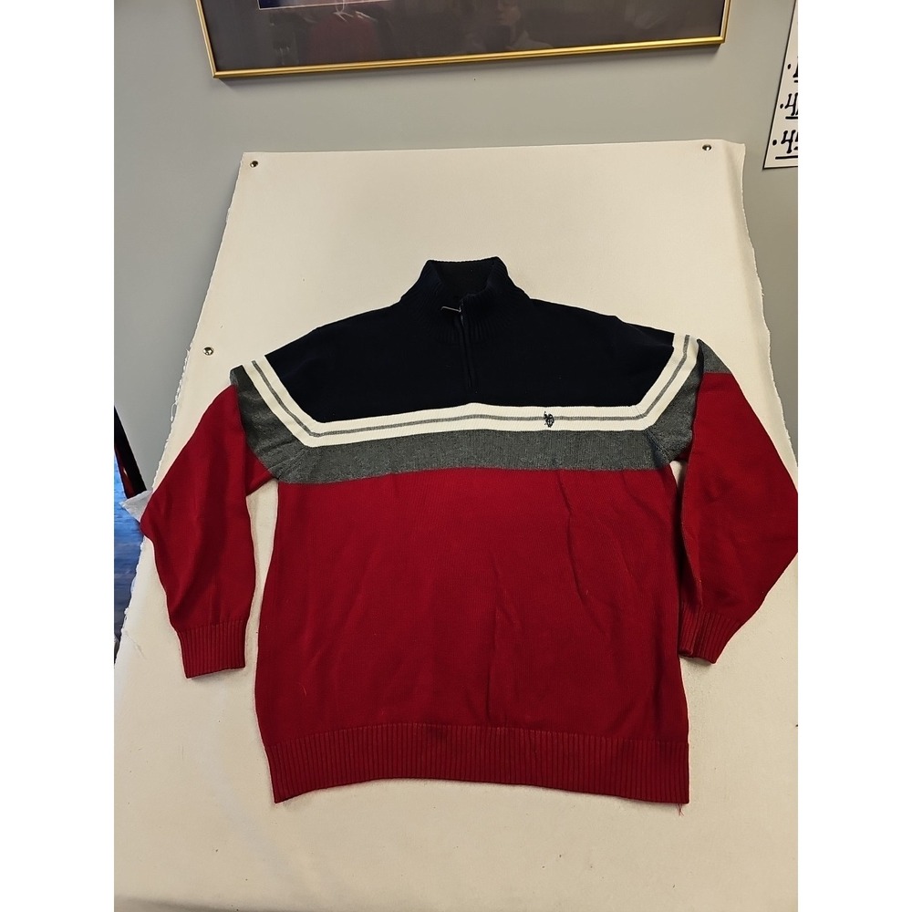 US POLO ASSOCIATION 1/4 zip cotton pullover‎ sweater XXL Red Blue White Preppy